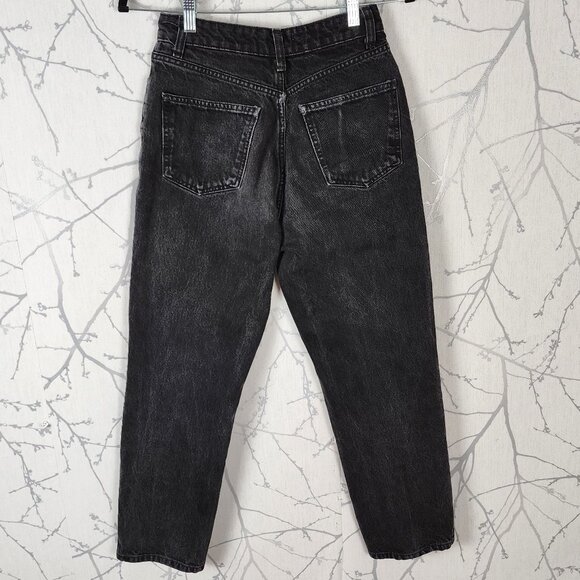 Zara Black Wash Rigid Denim High Rise Button Fly Straight Leg Jeans - Picture 2 of 6